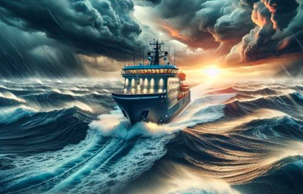 A small boat in a stormy sea